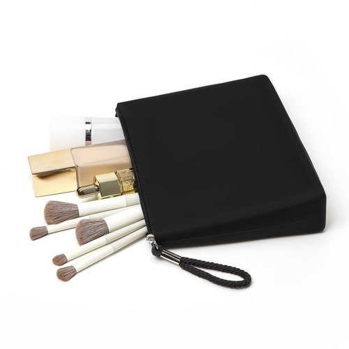WHHJM Silicone Makeup Bag for Purse Zipper Cosmetic Pouch Makeup Brush Holder Large Makeup Organizer Silicone Travel Pouch for Women (Black)