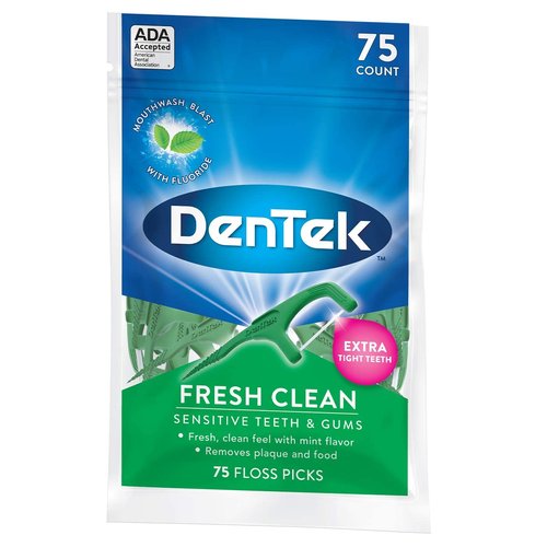 DenTek Fresh Clean Floss Picks, for Extra Tight Teeth, 75 Count, (Pack of 6)