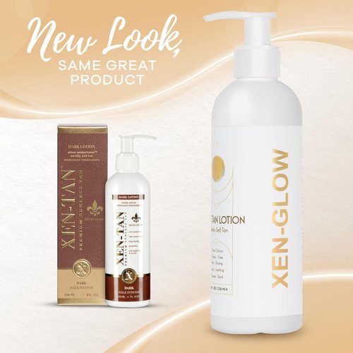 XEN-GLOW Dark Self Tanning Lotion – Sunless Tanner for Face & Body – Hydrating, Streak-Free Olive Fake Tan Lotion with Vitamin E, C & Aloe – Dark Self Tanner for Sensitive, Fair & Pale Skin - 8 Fl oz