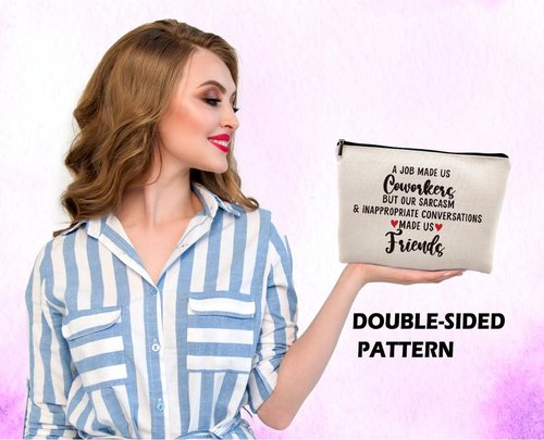 Dwept Funny Coworker Gifts Makeup Bag, Farewell Leaving Going Away Gifts for Colleagues Cosmetic Bag, Thank You Gifts for Coworkers Makeup Bag for Purse, A Job Made Us Coworkers Travel Bag