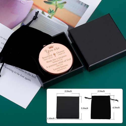 FOOZDEEVAAQ Religious Compact Mirror, Baptism & First Communion Gift for Girls, 2.56in Round, Rose Gold
