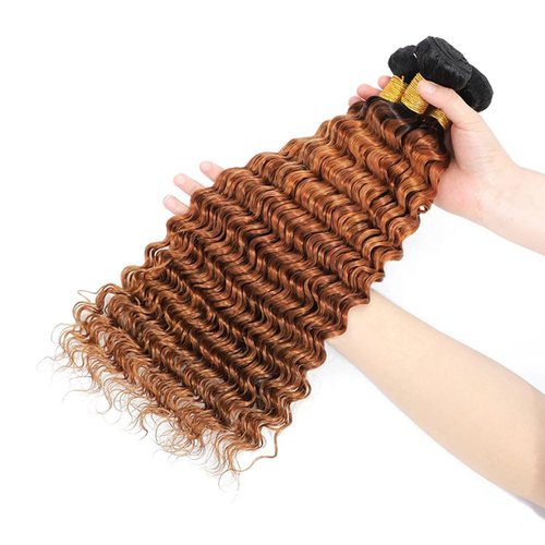 1B/30 Human Hair Bundles Brown Deep Wave Bundles Human Hair Ombre Bundle 8 10 12 Inch Brazilian Virgin Remy Hair Extensions Ombre Loose Deep Wave Bundle 3Pcs/Set Deals