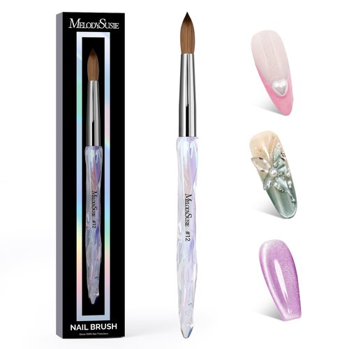 MelodySusie Kolinsky Acrylic Nail Brush, 100% Pure Kolinsky Hair, Professional Nail Brush for Acrylic Powder Nail Extension and 3D Nail Carving, for DIY Home Salon, Size 12
