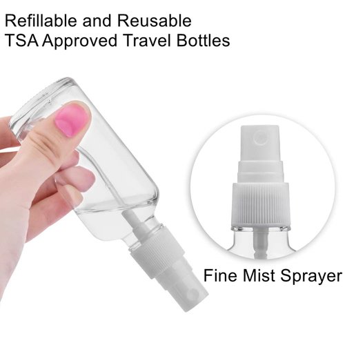 SINIDE Plastic Spray Bottles 75 ML - 8 Pack 2.5 oz Fine Mist Clear Travel Bottle Set, Empty Reusable Portable Refillable Makeup Sprayer Containers for Perfume, Liquids, Aromatherapy, Cleaning Solution
