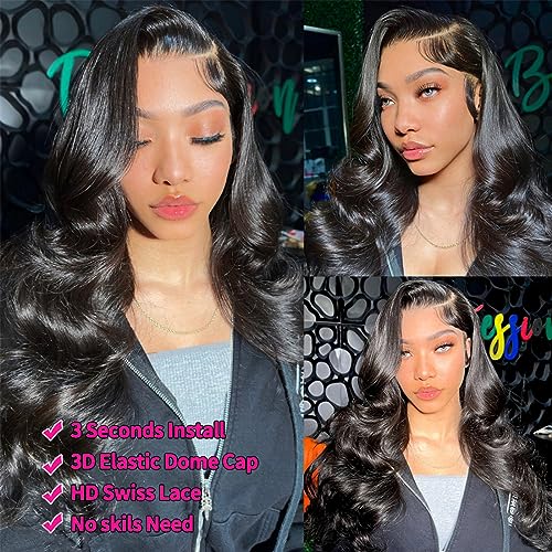 5x5 HD Lace Closure Glueless Wigs Human Hair Pre Plucked Pre Cut Brazilian Virgin Body Wave Glueless Lace Front Wigs HD Lace Wigs Human Hair 180% Density Closure Wig for Women (32 inch)