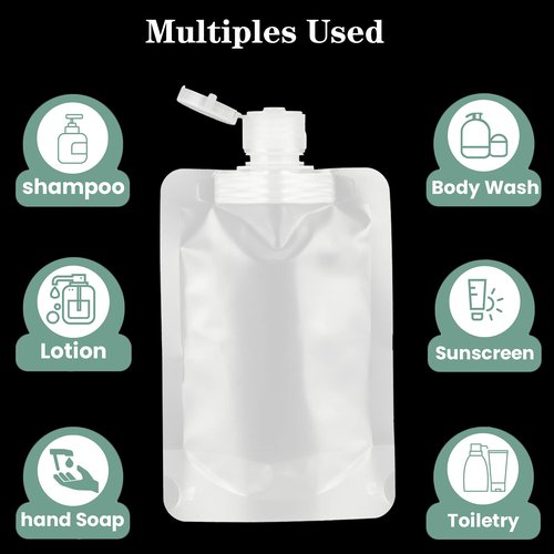 RONRONS 15 Pieces Refillable Squeeze Pouch Bags for Toiletries, 100ml/3.4oz Plastic Flask TSA Approved Travel Size Containers, Leak Proof Empty Squeezable Lotion Tubes Bags Shampoo Bottles