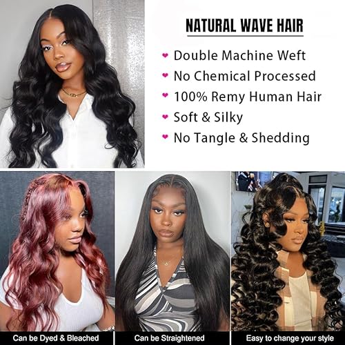 8A Human Hair Bundles 16 18 20 22 Inches Natural Wave 4 Bundles Human Hair 100% Unprocessed Brazilian Virgin Natural Wave Bundles Deals Human Hair Extensions