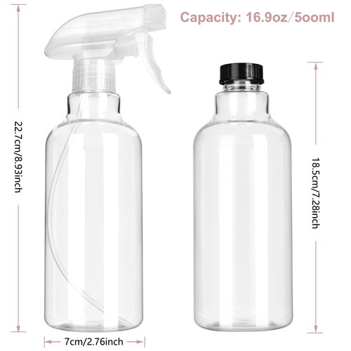 LANBEAUTIFY Plastic Spray Bottles - Empty Spray Bottles for Cleaning,16.9oz/2Pack,Mist/Stream Spray Bottle for Plants, Pet, Hair - (Clear, 16.9oz)