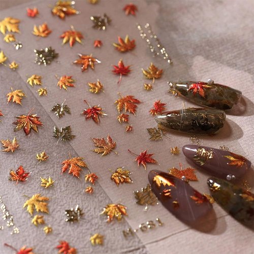 Fall Nail Stickers for Nail Art, Autumn Maple Leaves Nail Decals 5D Embossed Thanksgiving Day Gold Maple Leaf Nail Art Supplies for Women Girls (1Sheet)