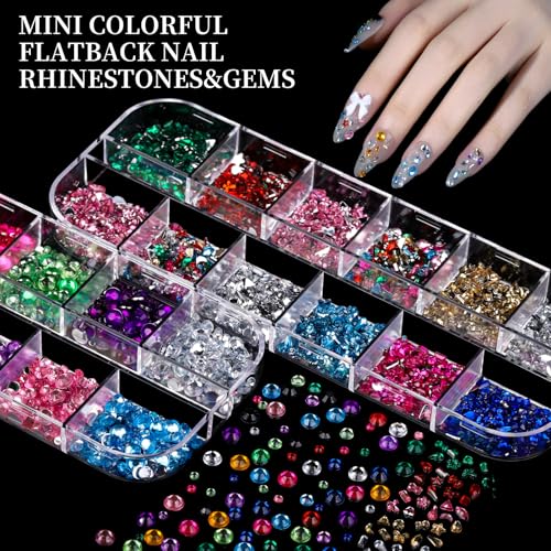 FANDAMEI Nail Charms, 8-Box Nail Charms and Gems, Fruit Bow Hawaii Flowers Petals 3D Nail Art Charms Bulk, Charms Y2K for Nails, Colorful Bubble Beads Nail Rhinestones, Gold Studs Nail Pearls for DIY