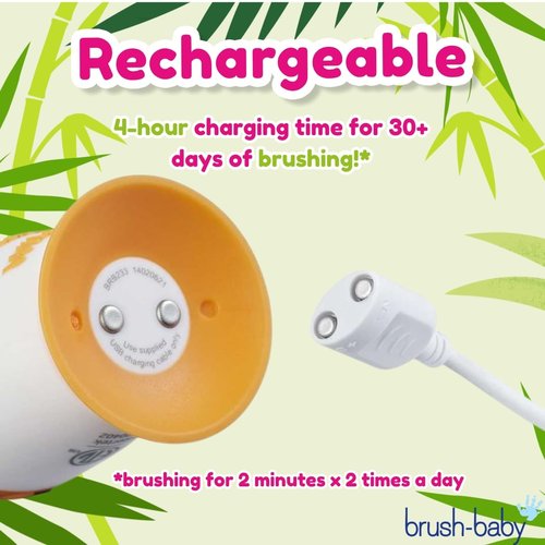 BrushBaby - WildOnes - Kids Rechargeable Electric Toothbrush, Ages 0-10 - Pan-Pan Panda Design with Flashing Lights - DeepClean Bristles for Superior Cleaning - 2 Replacement Brush Heads, 1 USB Cable