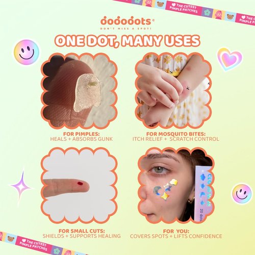 Dododots Butterfly, Cat, Flower and Heart Pimple Patches - Cute Acne Hydrocolloid Patch, Pimple Patches for Zit, Spot and Blemish Treatment, 80 Acne Patches, 4 Set for Quick Acne Relief