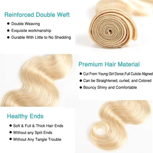 InsQueen 16 inch #613 One Bundle Unprocessed Brazilian Virgin Human Hair Bundles Body Wave Blonde Hair Extensions 100% Virgin Remy Human Hair