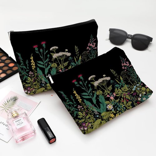 Givotin Small Makeup Bag for Purse Cute Canvas Waterproof Cosmetic Bags for Women Zipper Travel Toiletry Pouch-Wildflowers Makeup Bags