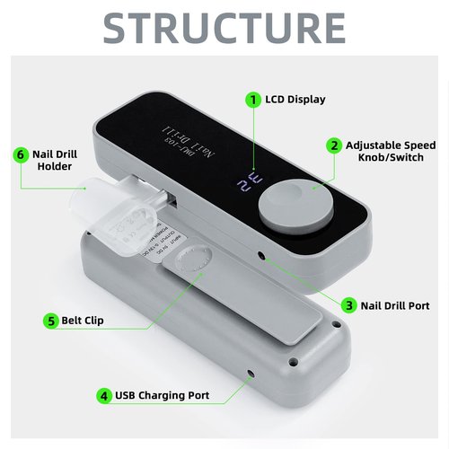 SAVILAND Electric Nail Drill 35000RPM: Portable Nail File Rechargeable Grey Nail Buffer Manicure Pedicure Tools Nail Supplies Kit Set Professional Acrylic with Everything for Nail Care Nail Art