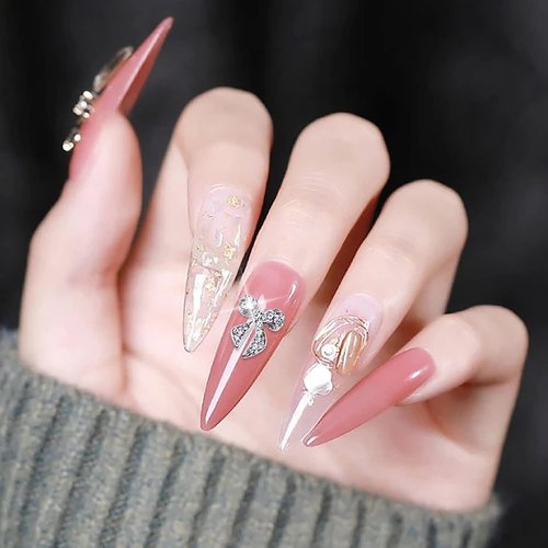 JERCLITY 33 Pcs Silver Alloy Bow Charms for Nails Bow Nail Charms Gems Bowknot Nail Studs Inlaid Pearl Clear Iridescent Rhinestone for Women Nail Art