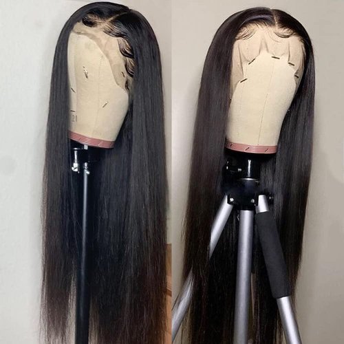 QD-Tizer Lace Front Wigs Black Color Long Straight Hair Synthetic Lace Front Wigs for Women Natural Hairline Middle Part Heat Resistant Glueless Lace Wigs 24 inch