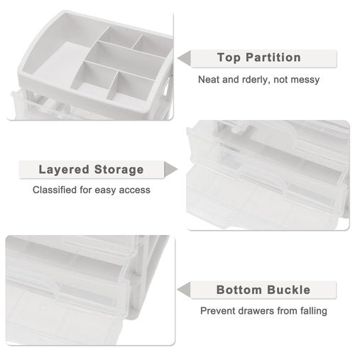 VOCOSTE Makeup Organizer Countertop, 3 Clear Drawers Makeup Organizer, Skincare Organizers for Lotions Lipstick Brushes, Make Up Organizers for Counter