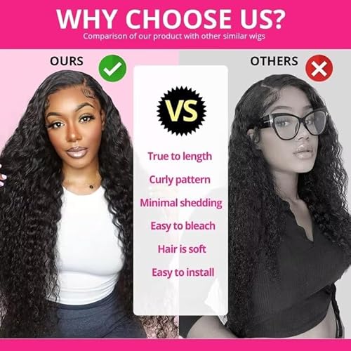 Miminis 24 Inch Deep Wave Lace Front Wigs Human Hair 200% Density HD Transparent Deep Curly Frontal Wigs Human Hair Pre Plucked with Baby Hair