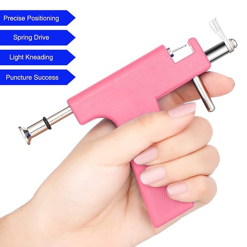 Longbeauty 550pcs Ear Piercing Gun Kit Stainless Steel Body Piercing Tools Studs Earrings Nose Lip Navel Piercing Machine for Home Salon Piercing Needles (Pink-550pcs)