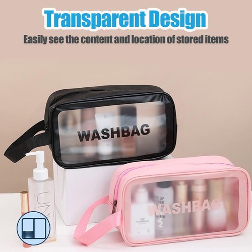YIMIKE Travel Toiletry Bag,Clear Makeup Bag,Cosmetics Bag,Transparent Skin Care Bag,Waterproof & Draining Make up Bags,PVC Toiletry Organizer Thickened Wash Bag for Women Men (Small-Pink)