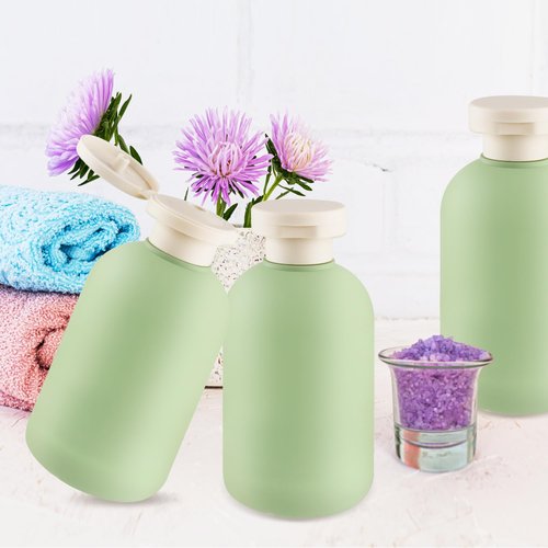 DMuuuDM 9 Pcs 6.8 oz Plastic Squeeze Bottles with Flip Cap,Empty Refillable Travel Shampoo Bottle Containers for Creams, Lotion,Body Wash, Conditioner,Silicone Funnel Included-Green