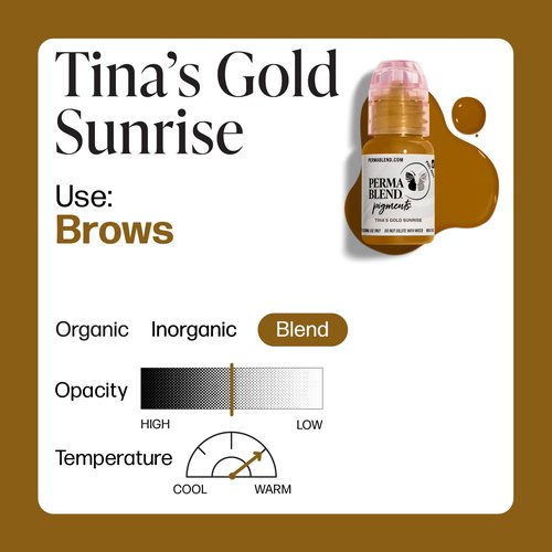 Perma Blend - Tina's Gold Sunrise - Microblading Ink Modifier - Professional Tattoo Ink - Brown Tattoo Ink Makeup - Vegan (0.5 oz)