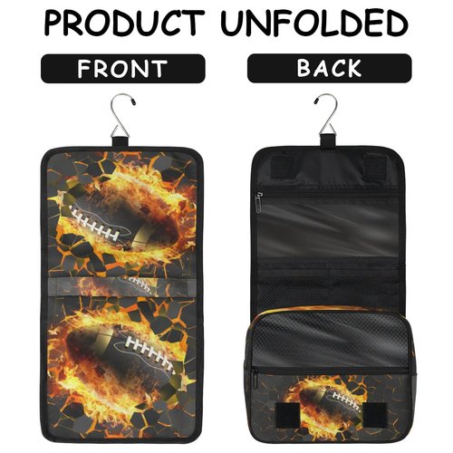 PATTERNFUL 3D Football Hanging Travel Toiletry Bag for Kids, Women Cosmetic Organizer Makeup Bag Pouch Men Shaving Dopp Kit Shower Bag With Sturdy Hook