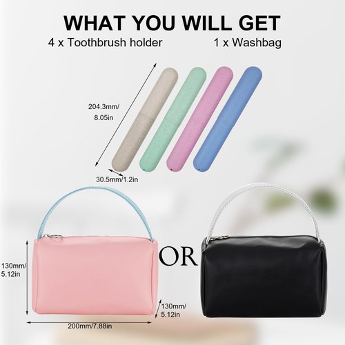 FEHNAG 4 Pack Portable Toothbrush Cases, Breathable Plastic Holders and Leather Travel Toiletry Bags, Organizers for Home, Business, Camping（pink）