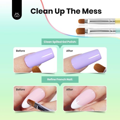 Beetles Pearl Gel Nail Polish, 6 Colors Shimmer Pearl White Pink Purple Mermaid with Beetles Nail Art Brushes Cleaning Brush 2 PCS Nail Clean Up Brush