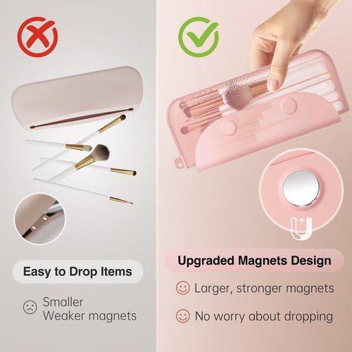 COOL-ANGLE Silicone Makeup Brush Holder Large Travel Makeup Brush Case Original Design Brushes Holder with Magnetic Closure Khaki