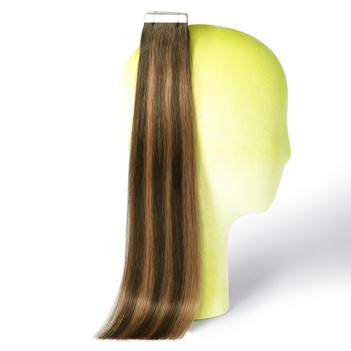 DNE Tape in Hair Extensions Real Human Hair 14 inches 20Pcs/40g/Pack Seamless Dark Brown to Chestnut Brown#T4-P4/27 Straight Invisible Double Sided Tape in Hair Extensions for Women/Girls