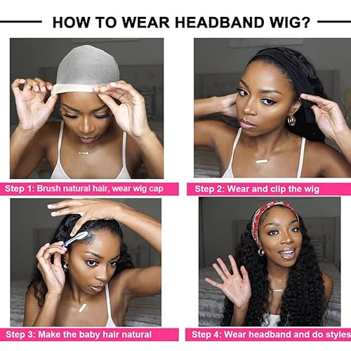 Smoothair Headband Wig Human Hair Kinky Curly Headband Wigs for Black Women Human Hair Wigs Glueless 28 Inch None Lace Front Wigs 150% Density (No Mixed)