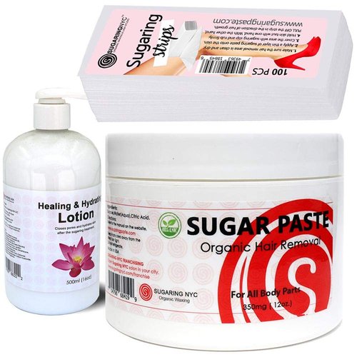 Sugaring Paste for Legs Bondage technique + kit of 100 Sugaring Nylon Strips & Healing Lotion