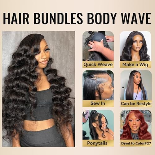 WEQUEEN Body Wave Bundles Human Hair Bundles 16A Brazilian Virgin Hair 20 22 24 In Thick Weave Natural Black