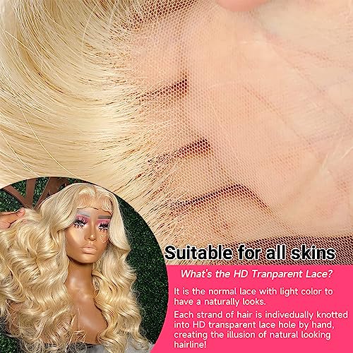 613 Lace Front Wig Human Hair Body Wave Blonde Wig Human Hair Pre Plucked With Baby Hair 180% Density for Women (34 Inch)