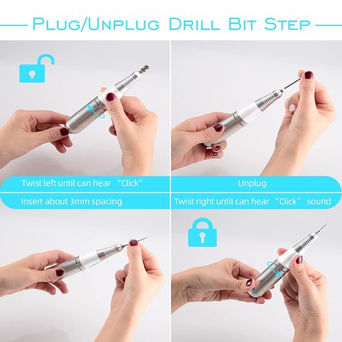 JEWHITENY Professional Nail Drill Machine 30000RPM Light Electric Acrylic Nail File Kits for Remove Nail Gel Polish Nail Drills for Acrylic Nails Design for Home Salon Use 110-240V(White)