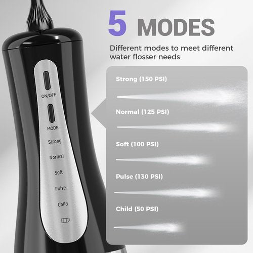 GOLDANT 350ML Water Dental Flosser Teeth Pick with Travel Bag, 5 Modes Portable Cordless Oral Irrigator Cleaner, Electric Rechargeable IPX7 Waterproof for Home Travel Teeth Cleaning flossing(Black)