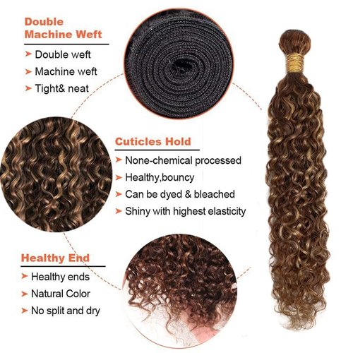 Braizlian Virgin Hair 3 Bundles - Dark Brown & Honey Blonde Ombre Water Wave Bundles - 28, 30, 32 Inch P4/30 Human Hair