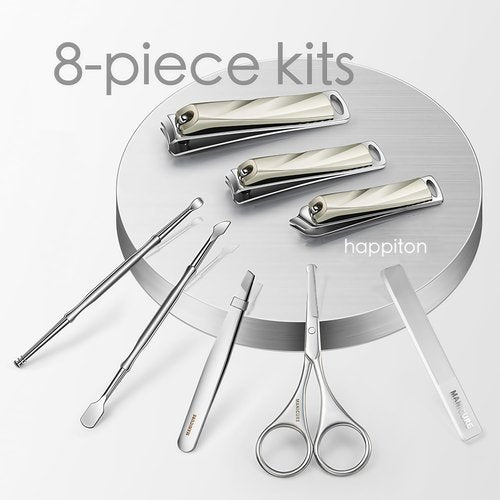 HAPPITON 8-Piece Manicure Pedicure Set-Stainless Steel Nail Clippers Toenail Fingernail Cutters with Travel Case Complete Grooming Kit (Green)