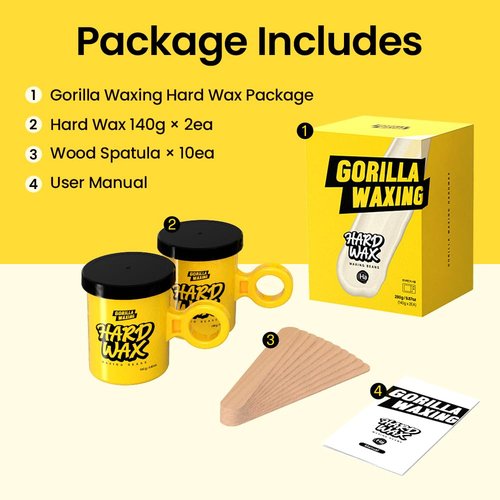 Gorilla Waxing Korean Microwave Hard Wax Beads, Stripless and Tweezeless, Microwaveable Reusable Cups, Gentle on Sensitive Skin, Face, Legs, Bikini Line and Full Body Use, Korean Skin Care, 4.9 oz x 2