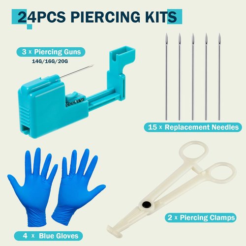 Beautidots 14G 16G 20G Body Piercing Kit for Belly Button/Lip/Tongue/Ear/Nose/Eyebrow/Nipple Piercing Gun Kits Safe Body Piercing Needle Tools for Women Men, 389-24pcs