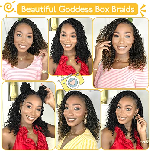 Fulcrum Goddess Box Braids Crochet Hair 12 Inch,9 Packs Boho Box Braid Crochet Hair for Women,Pre-looped Bohemian 3X Crochet Braiding Hair with Curly Ends(12Inch, 1B#)