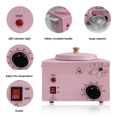 FHATSJ Portable Single Pot Wax Warmer for Painless Hair Removal, Fast Temperature Adjustable Wax Heater with Large Wax Pot for Facial Skin Body SPA Salon Equipment Beauty Salon (Pink-Single Pots)