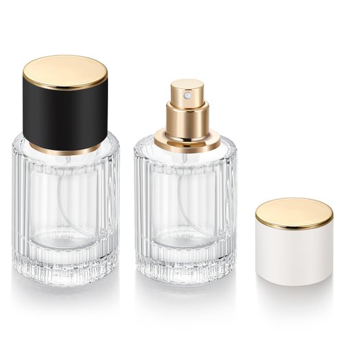 Jxcmeng 2 Pack 30ml Empty Perfume Spray Bottles, Refillable Fine Mist Atomizer Portable Travel Cologne Atomizers Fragrance Containers Sprayer for Perfume (30ML Black Cap and 30ML White Cap)