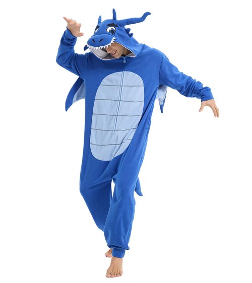 Focupaja Dragon Onesie Adults Animal Cosplay Halloween Pajamas Costumes Jumpsuit One Piece Sleepwear Blue Dragon Black Line M