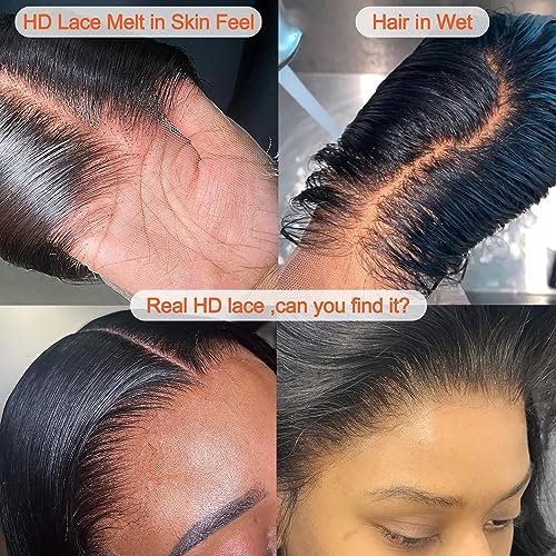 Derun 13x6 Real HD Lace Front Wig Human Hair 180% Density Straight Virgin Hair Invisible 0.1mm Ultra-thin Swiss Lace Glueless Bleached Knots Clean Hairline with Baby Hair for Women (18 Inch, 13¡¿6 ST)
