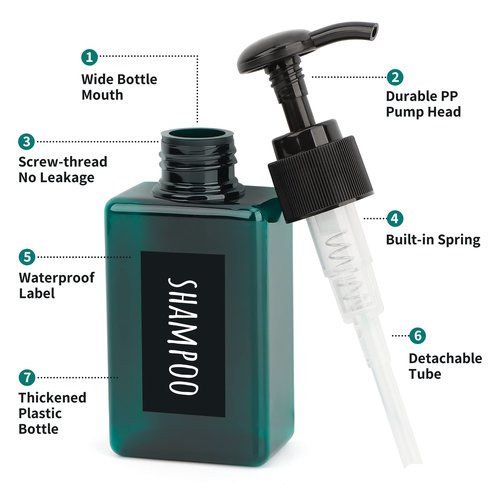 Segbeauty Set of 4 Square Pump Bottles, 3.4oz 100ml Mini Plastic Hand Soap Dispenser with Labels, Refillable Press Bathroom Shower Bottles Empty Lotion Soap Dispenser Travel Containers Cosmetic Cans