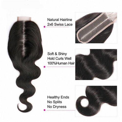 Brazilian Body Wave 2x6 Lace Closure 100% Unprocessed Human Virgin Hair Pre Plucked Wet and Wavy Pre-Plucked Hairline Frontal Closure Natural Black With Baby Hair (2x6 body wave closure, 16inch)