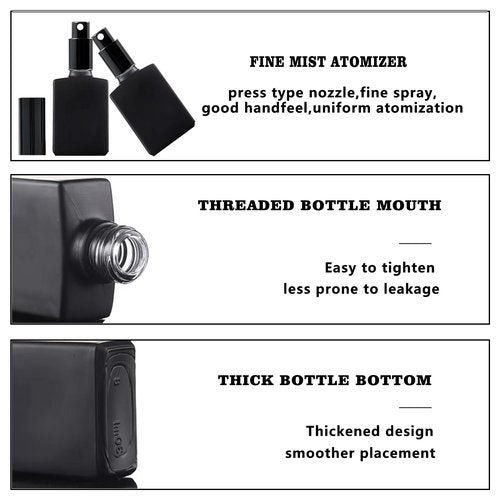 BEGIKET 12 Pack 1 oz Black Square Glass Perfume Spray Bottle, 30ml /1 oz Fine Mist Atomizer Spray Bottles Refillable, for Perfume, Essential Oil and Liqui (Black)
